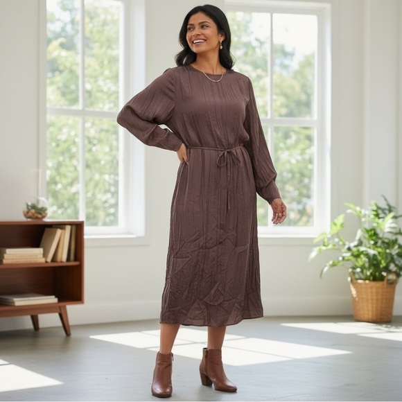 & Other Stories Dresses & Skirts - Stockholm Atelier & Other Stories Brown Crinkle Midi Dress – Size 0